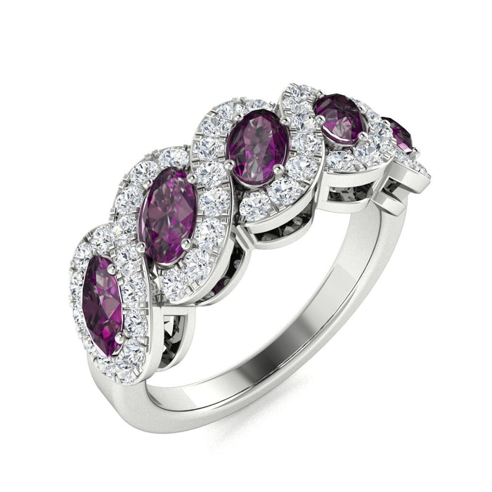 14kt Gold 5-stone Oval Brilliant cut Natural Alexandrite and Diamond Ladies Ring (Alexandrite 1.10 cts. Diamonds 0.65 cts.)