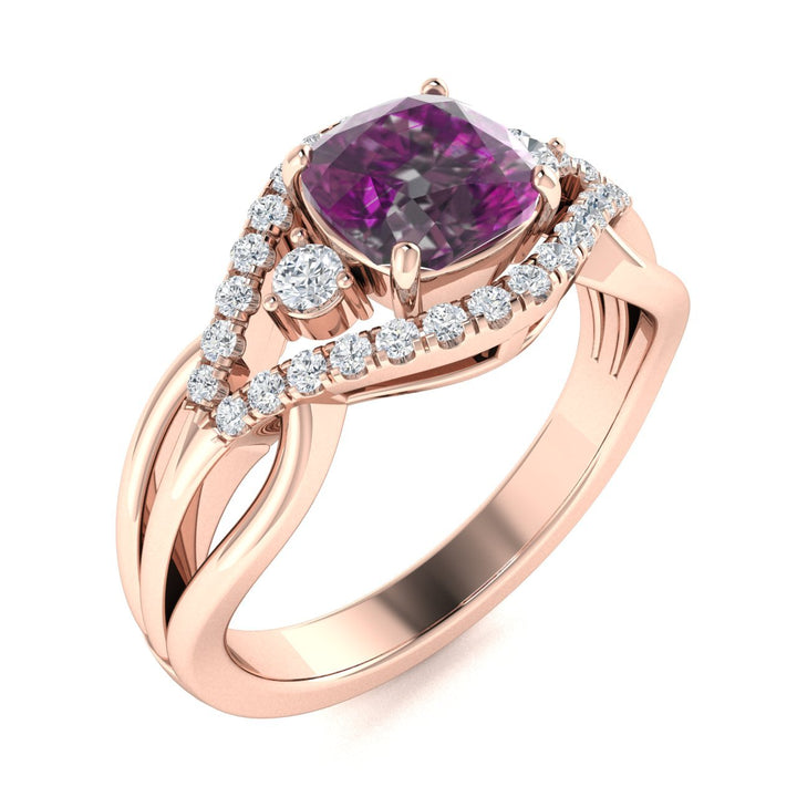 14KT Gold Cushion Alexandrite and Diamond Ladies Ring (Alexandrite 1.75 cts. White Diamond 0.45 cts.)