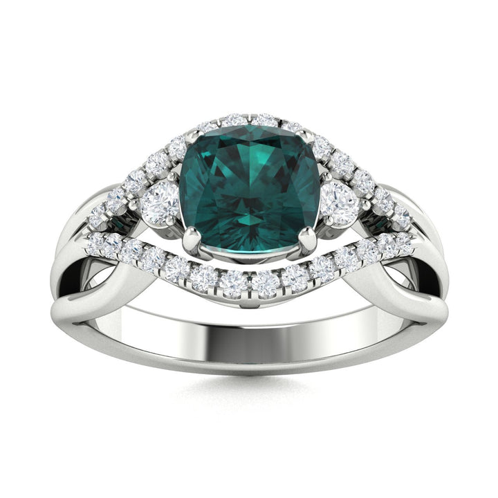 14KT Gold Cushion Alexandrite and Diamond Ladies Ring (Alexandrite 1.75 cts. White Diamond 0.45 cts.)