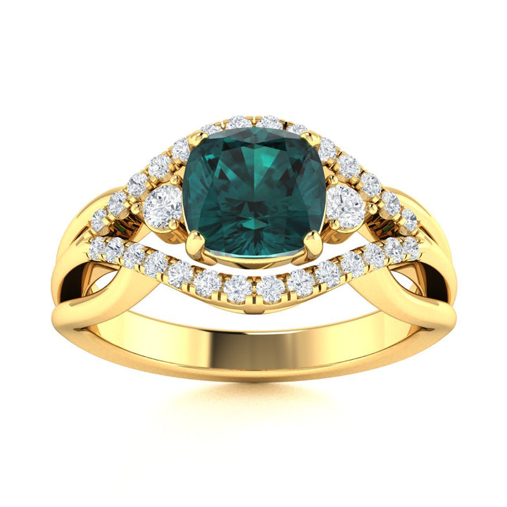 14KT Gold Cushion Alexandrite and Diamond Ladies Ring (Alexandrite 1.75 cts. White Diamond 0.45 cts.)