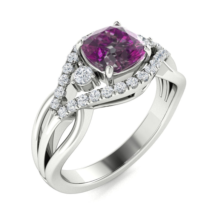 14KT Gold Cushion Alexandrite and Diamond Ladies Ring (Alexandrite 1.75 cts. White Diamond 0.45 cts.)
