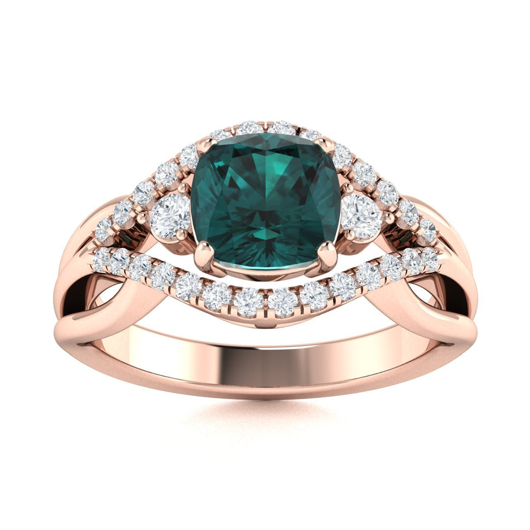 14KT Gold Cushion Alexandrite and Diamond Ladies Ring (Alexandrite 1.75 cts. White Diamond 0.45 cts.)