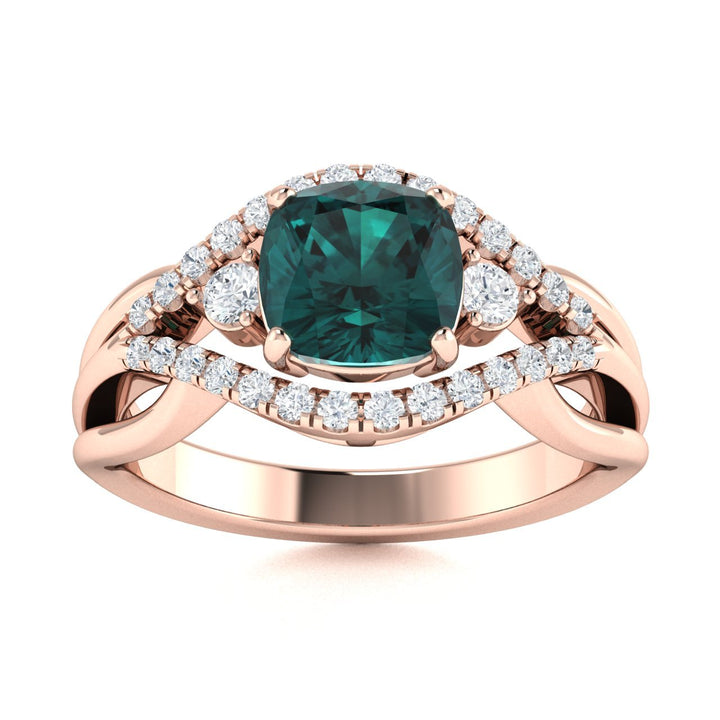 14KT Gold Cushion Alexandrite and Diamond Ladies Ring (Alexandrite 1.75 cts. White Diamond 0.45 cts.)