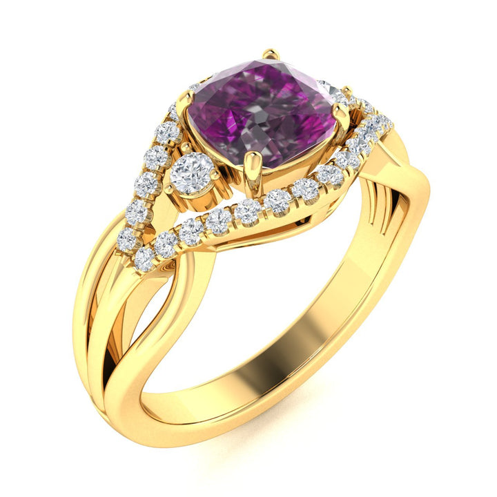 14KT Gold Cushion Alexandrite and Diamond Ladies Ring (Alexandrite 1.75 cts. White Diamond 0.45 cts.)