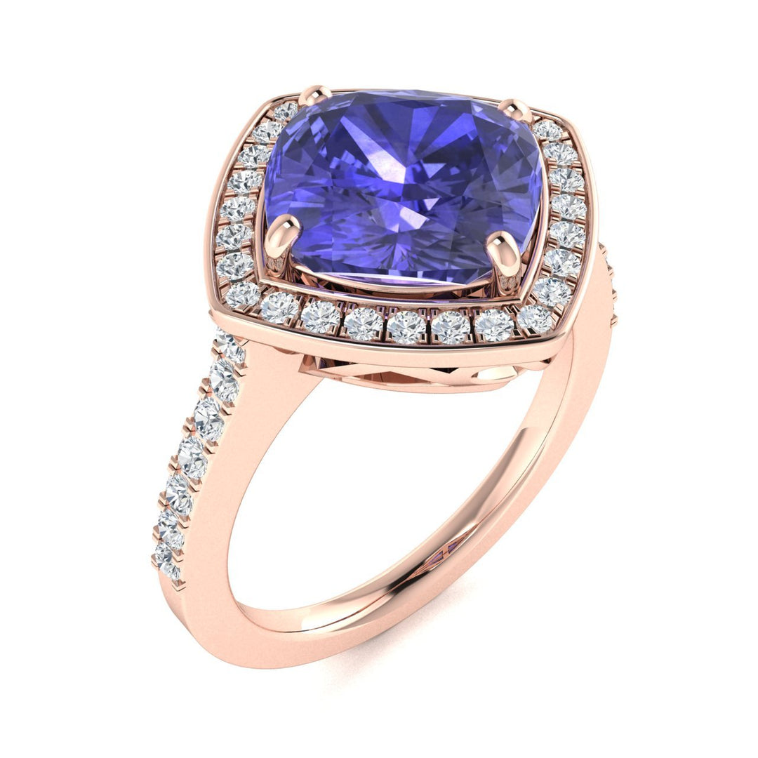 14kt Gold Cushion Cut Tanzanite and Diamond Ladies Ring (Tanzanite 2.00ct Diamonds 0.50cts)