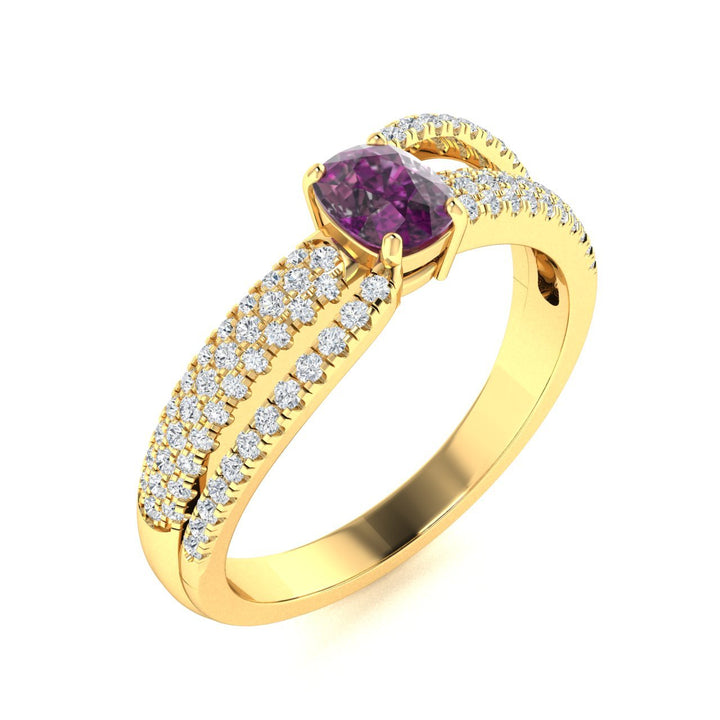 14KT Gold Cushion Shape Natural Alexandrite and Diamond Ladies Ring (Alexandrite 0.25 cts. White Diamonds 0.35 cts.)