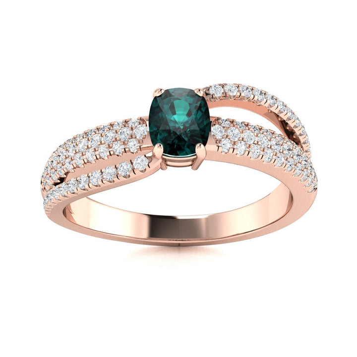 14KT Gold Cushion Shape Natural Alexandrite and Diamond Ladies Ring (Alexandrite 0.25 cts. White Diamonds 0.35 cts.)