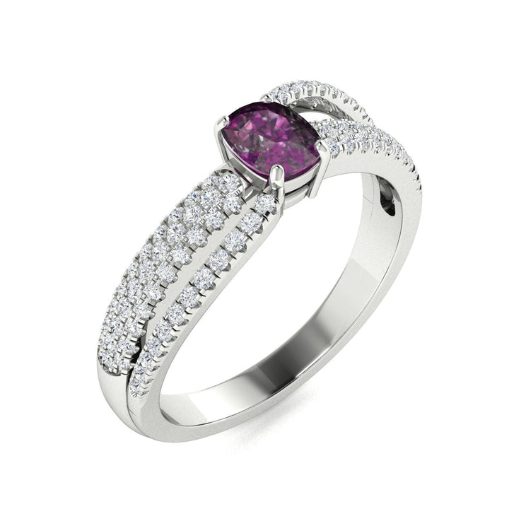 14KT Gold Cushion Shape Natural Alexandrite and Diamond Ladies Ring (Alexandrite 0.25 cts. White Diamonds 0.35 cts.)