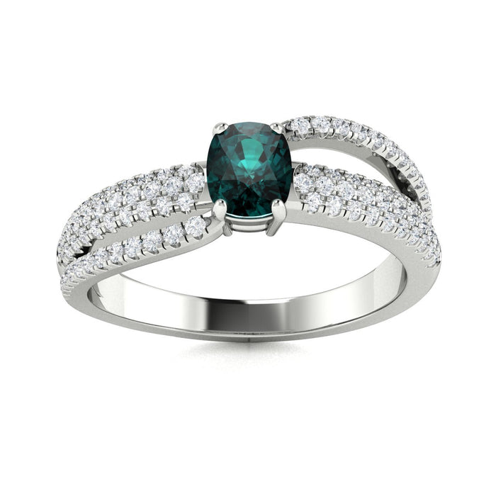 14KT Gold Cushion Shape Natural Alexandrite and Diamond Ladies Ring (Alexandrite 0.25 cts. White Diamonds 0.35 cts.)