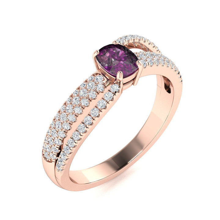 14KT Gold Cushion Shape Natural Alexandrite and Diamond Ladies Ring (Alexandrite 0.25 cts. White Diamonds 0.35 cts.)