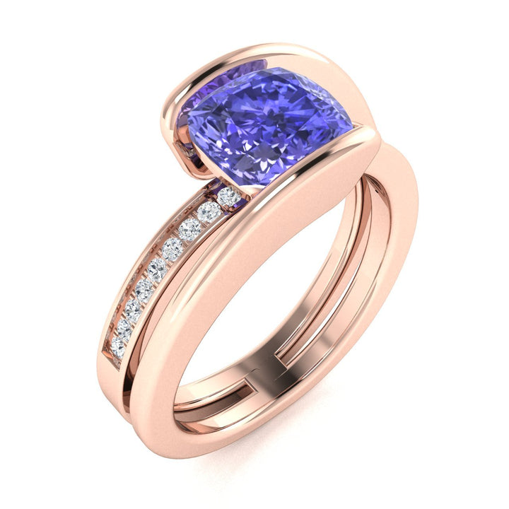14KT Gold Cushion Tanzanite and Diamond Ladies Ring (Tanzanite 1.50 cts. White Diamonds 0.30 cts. )