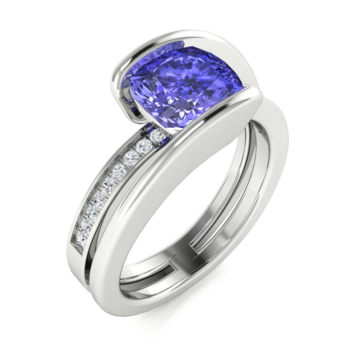 14KT Gold Cushion Tanzanite and Diamond Ladies Ring (Tanzanite 1.50 cts. White Diamonds 0.30 cts. )
