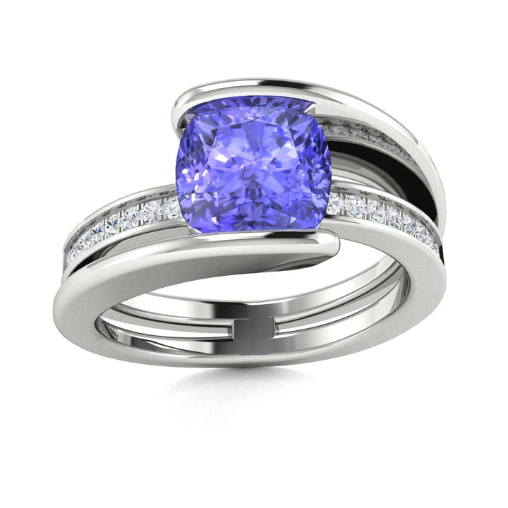 14KT Gold Cushion Tanzanite and Diamond Ladies Ring (Tanzanite 1.50 cts. White Diamonds 0.30 cts. )