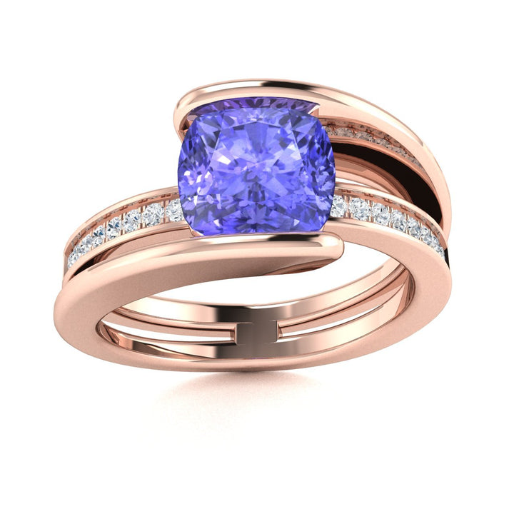 14KT Gold Cushion Tanzanite and Diamond Ladies Ring (Tanzanite 1.50 cts. White Diamonds 0.30 cts. )