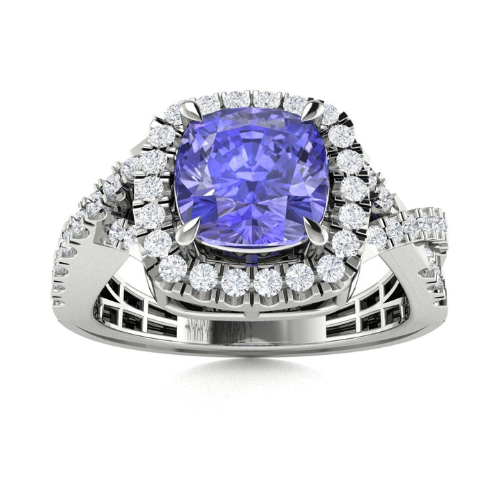 14KT Gold Cushion Tanzanite and Diamond Ladies Ring (Tanzanite 1.70 cts. White Diamond 0.40 cts.)