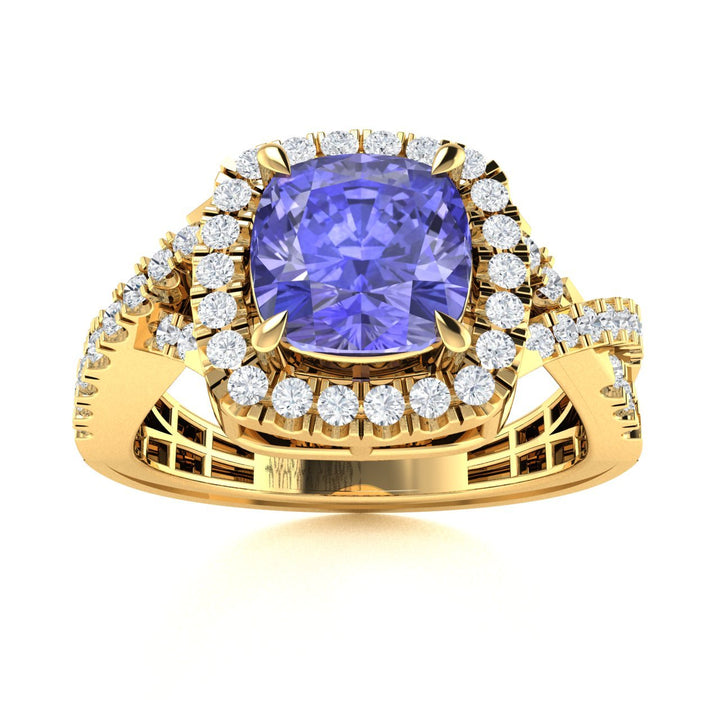 14KT Gold Cushion Tanzanite and Diamond Ladies Ring (Tanzanite 1.70 cts. White Diamond 0.40 cts.)