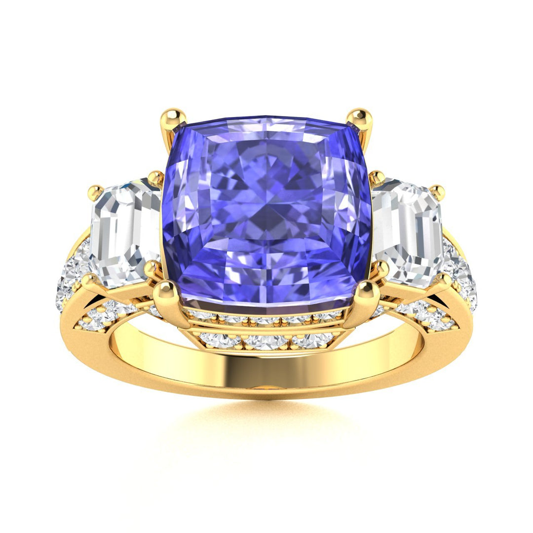 14KT Gold Cushion Tanzanite and Diamond Ladies Ring (Tanzanite 5.00 cts. White Diamonds 1.20 cts.)