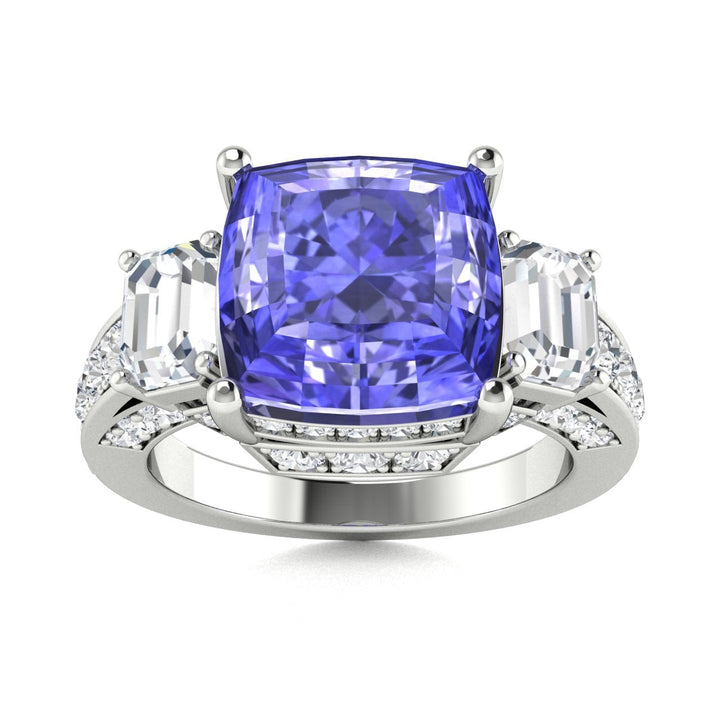 14KT Gold Cushion Tanzanite and Diamond Ladies Ring (Tanzanite 5.00 cts. White Diamonds 1.20 cts.)
