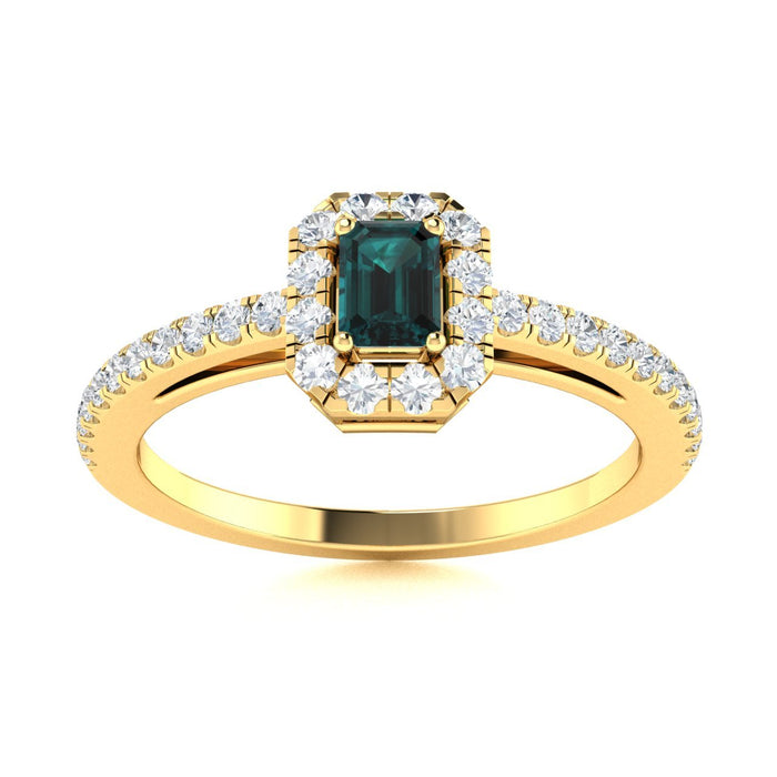 14KT Gold Emerald Cut Natural Alexandrite and Diamond Ladies Ring (Alexandrite 0.25 cts. White Diamonds 0.25 cts.)