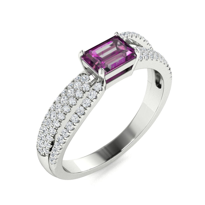 14KT Gold Emerald Cut Natural Alexandrite and Diamond Ladies Ring (Alexandrite 0.80 cts. White Diamonds 0.35 cts.)
