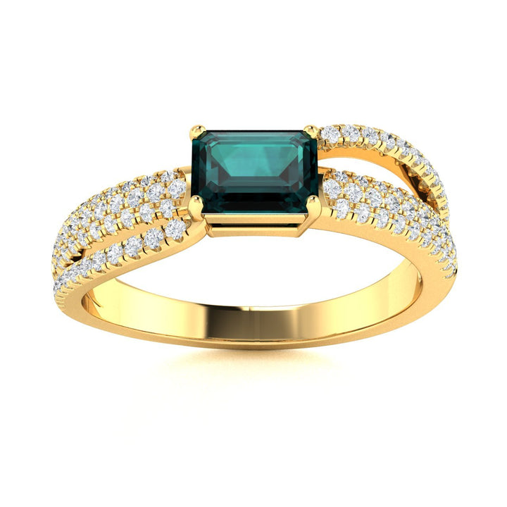 14KT Gold Emerald Cut Natural Alexandrite and Diamond Ladies Ring (Alexandrite 0.80 cts. White Diamonds 0.35 cts.)
