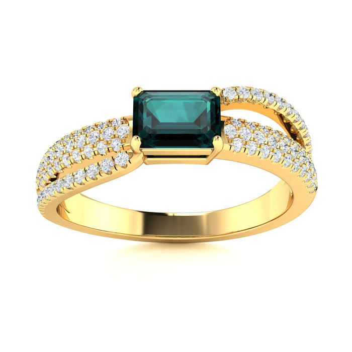 14KT Gold Emerald Cut Natural Alexandrite and Diamond Ladies Ring (Alexandrite 0.80 cts. White Diamonds 0.35 cts.)