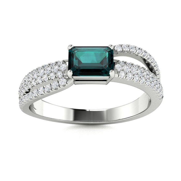 14KT Gold Emerald Cut Natural Alexandrite and Diamond Ladies Ring (Alexandrite 0.80 cts. White Diamonds 0.35 cts.)