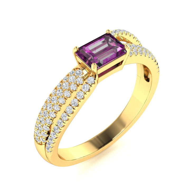 14KT Gold Emerald Cut Natural Alexandrite and Diamond Ladies Ring (Alexandrite 0.80 cts. White Diamonds 0.35 cts.)