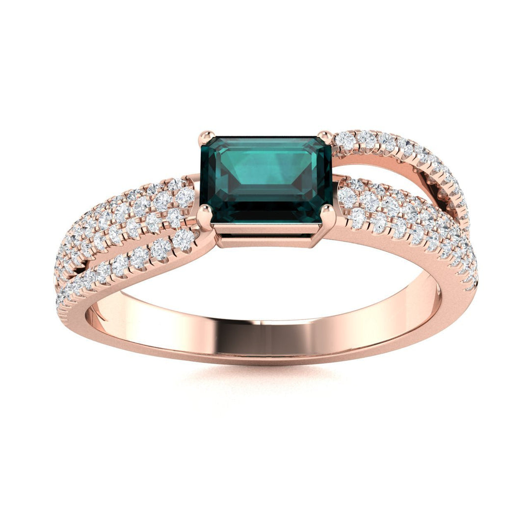 14KT Gold Emerald Cut Natural Alexandrite and Diamond Ladies Ring (Alexandrite 0.80 cts. White Diamonds 0.35 cts.)