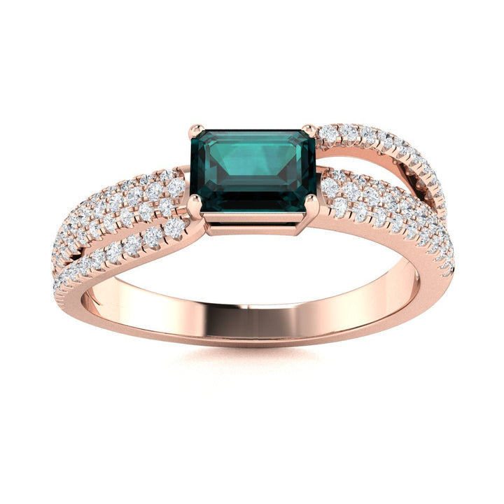 14KT Gold Emerald Cut Natural Alexandrite and Diamond Ladies Ring (Alexandrite 0.80 cts. White Diamonds 0.35 cts.)