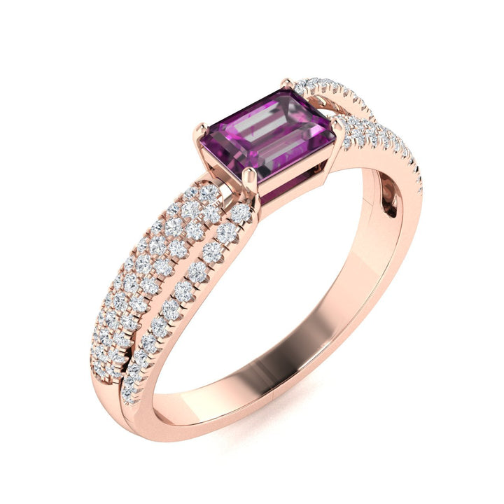 14KT Gold Emerald Cut Natural Alexandrite and Diamond Ladies Ring (Alexandrite 0.80 cts. White Diamonds 0.35 cts.)