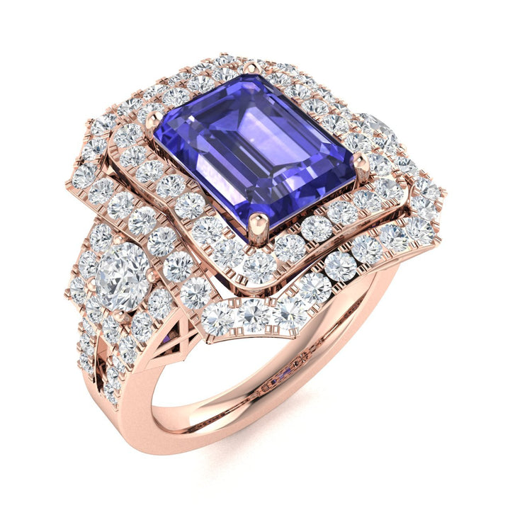 14KT Gold Emerald Cut Tanzanite and Diamond Ladies Ring (Tanzanite 2.00 cts. White Diamond 0.70 cts.)