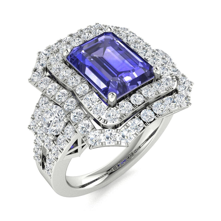 14KT Gold Emerald Cut Tanzanite and Diamond Ladies Ring (Tanzanite 2.00 cts. White Diamond 0.70 cts.)