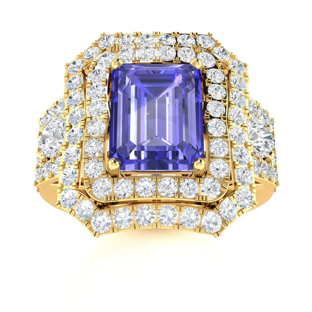 14KT Gold Emerald Cut Tanzanite and Diamond Ladies Ring (Tanzanite 2.00 cts. White Diamond 0.70 cts.)