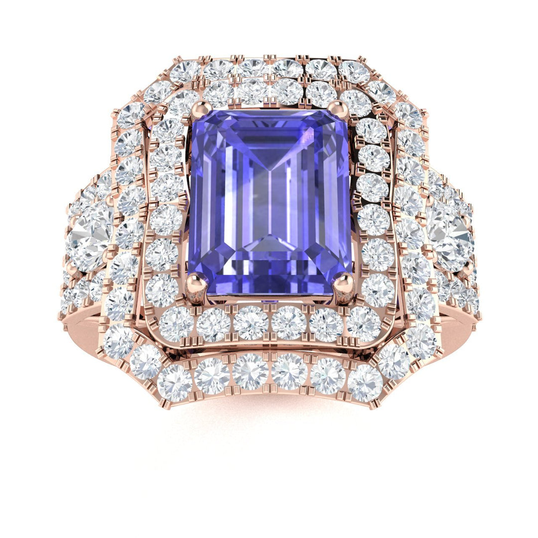 14KT Gold Emerald Cut Tanzanite and Diamond Ladies Ring (Tanzanite 2.00 cts. White Diamond 0.70 cts.)
