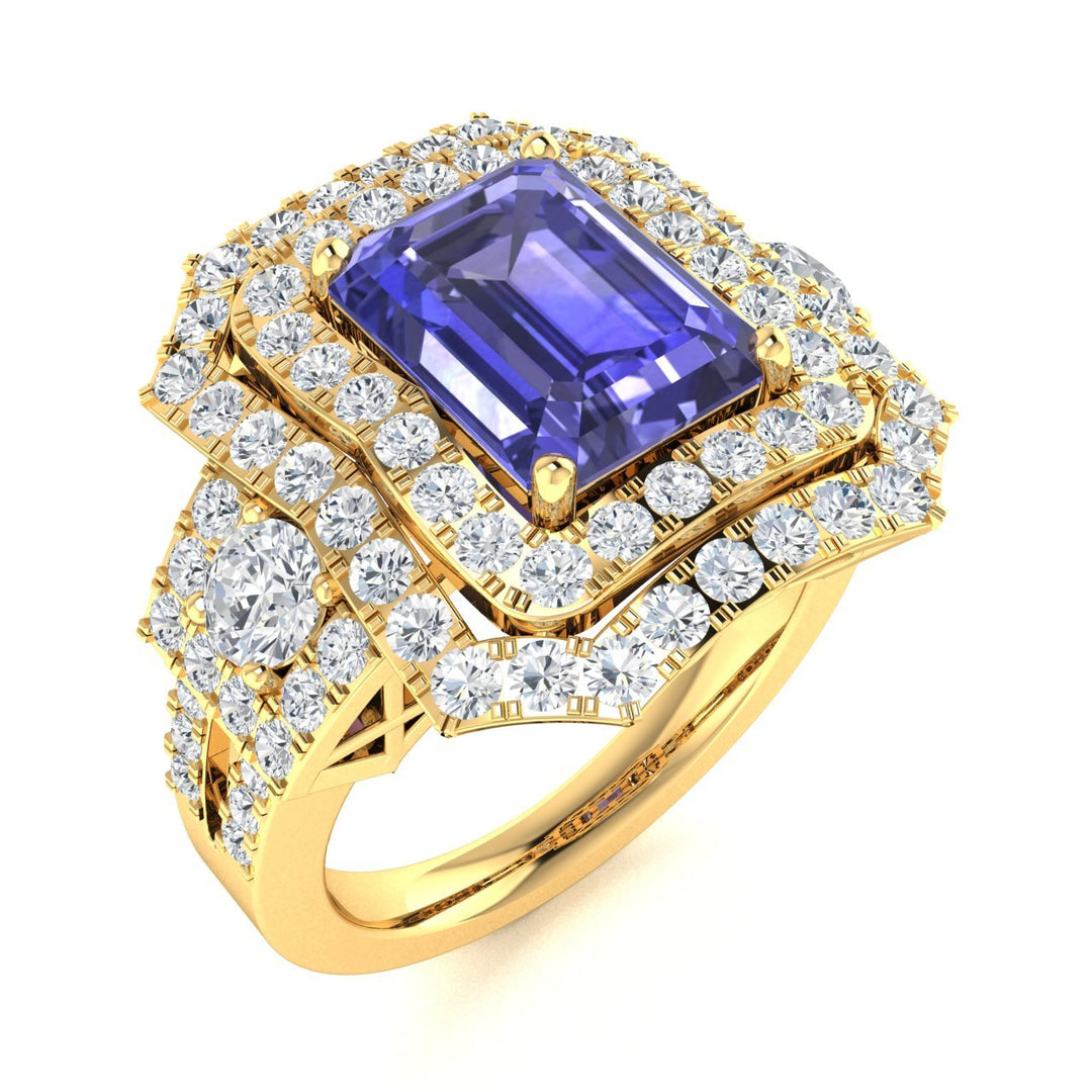 14KT Gold Emerald Cut Tanzanite and Diamond Ladies Ring (Tanzanite 2.00 cts. White Diamond 0.70 cts.)