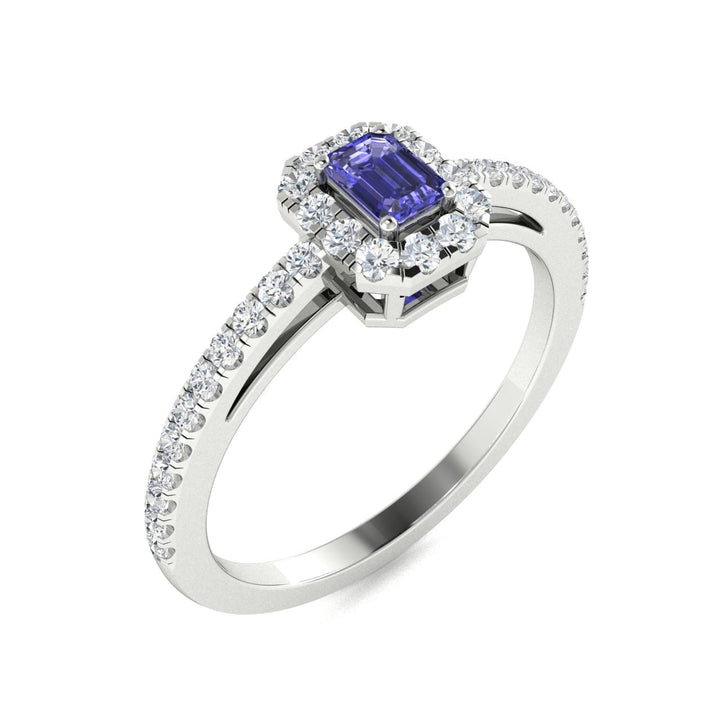 14KT Gold Emerald Cut Tanzanite and Diamond Ring (Tanzanite 0.25 cts. White Diamonds 0.25 cts.)