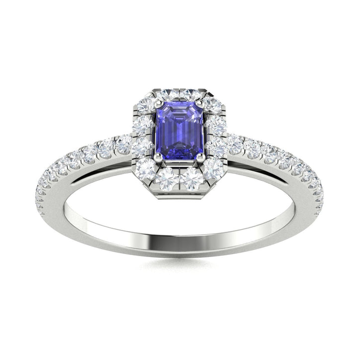 14KT Gold Emerald Cut Tanzanite and Diamond Ring (Tanzanite 0.25 cts. White Diamonds 0.25 cts.)