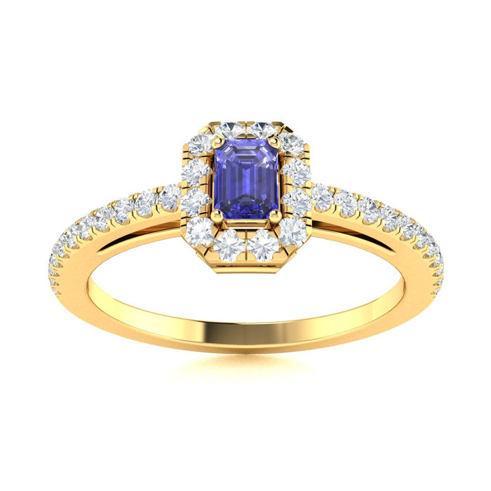 14KT Gold Emerald Cut Tanzanite and Diamond Ring (Tanzanite 0.25 cts. White Diamonds 0.25 cts.)