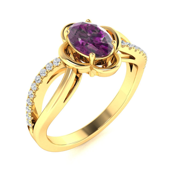 14kt Gold Natural Alexandrite and Diamond Ladies Ring (Alexandrite 0.85ct Diamonds 0.20cts)