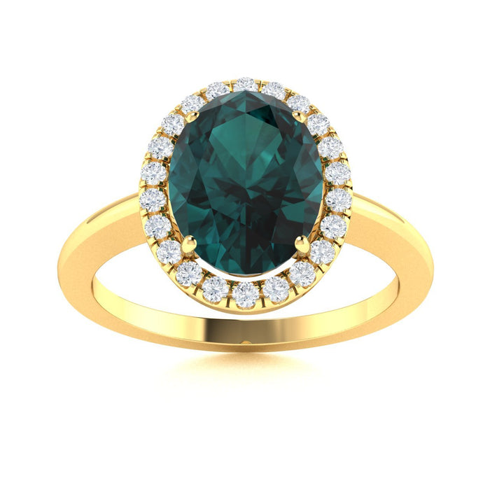 14KT Gold Oval Alexandrite and Diamond Ladies Ring (Alexandrite 0.92 cts. White Diamond 0.08 cts.)