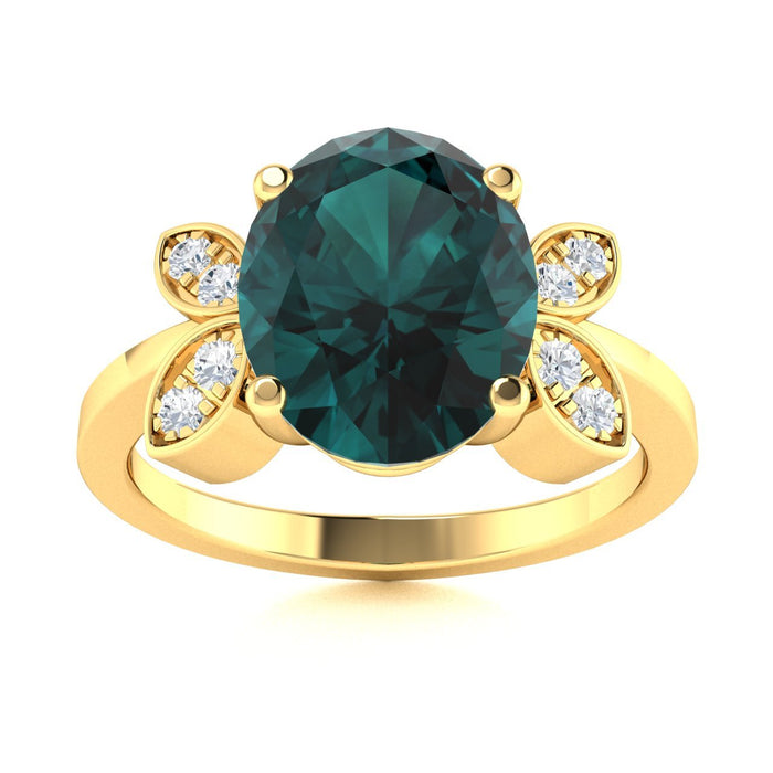 14KT Gold Oval Alexandrite and Diamond Ladies Ring (Alexandrite 0.96 cts. White Diamond 0.03 cts.)