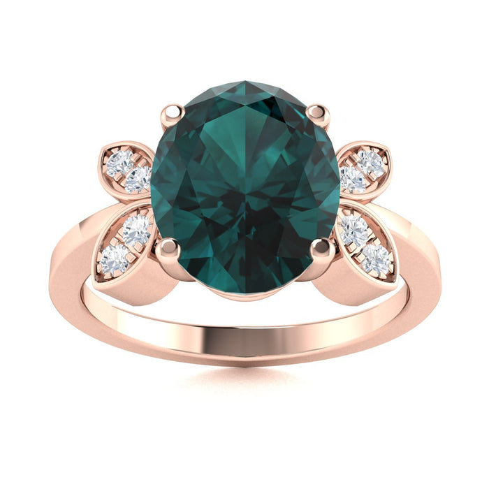 14KT Gold Oval Alexandrite and Diamond Ladies Ring (Alexandrite 0.96 cts. White Diamond 0.03 cts.)