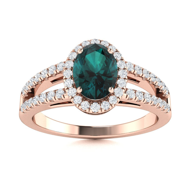 14KT Gold Oval Alexandrite and Diamond Ladies Ring (Alexandrite 1.28 cts. White Diamond 0.24 cts.)