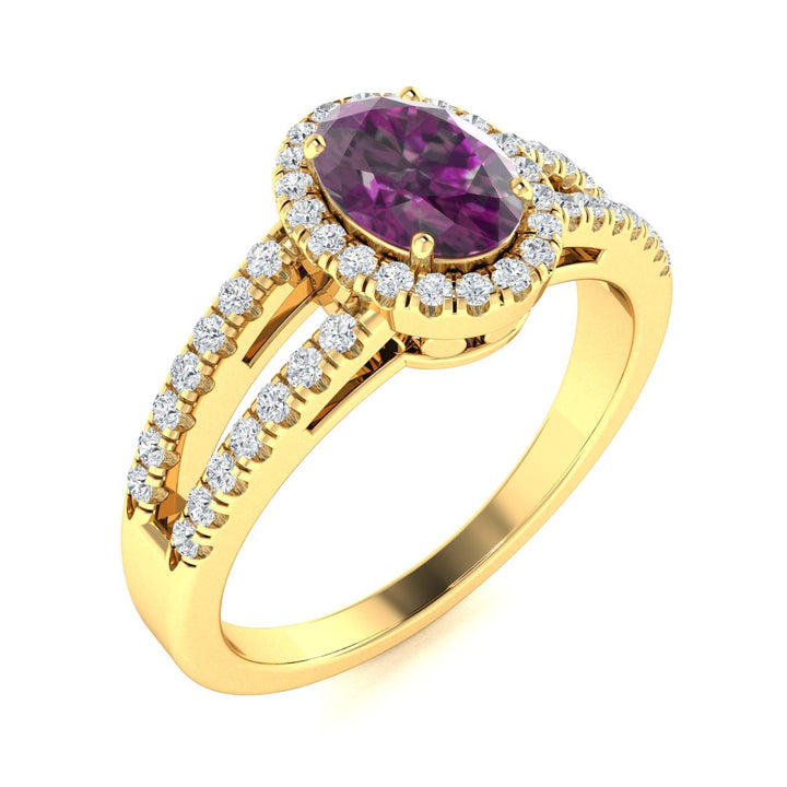 14KT Gold Oval Alexandrite and Diamond Ladies Ring (Alexandrite 1.28 cts. White Diamond 0.24 cts.)