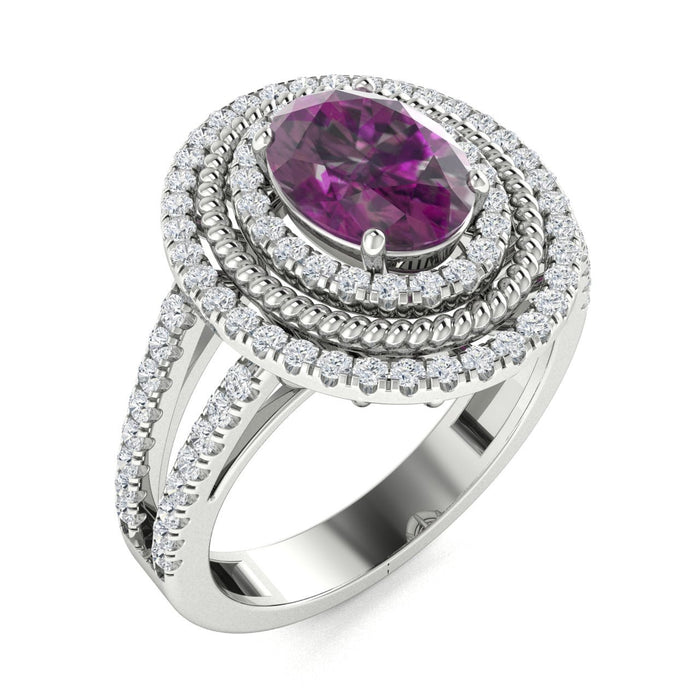 14KT Gold Oval Alexandrite and Diamond Ladies Ring (Alexandrite 1.8 cts. White Diamond 0.5 cts.)