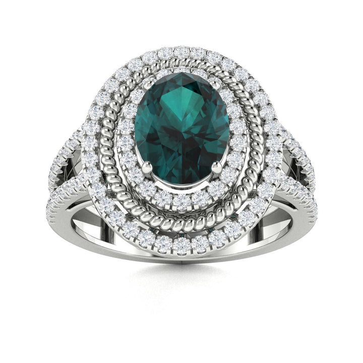 14KT Gold Oval Alexandrite and Diamond Ladies Ring (Alexandrite 1.8 cts. White Diamond 0.5 cts.)