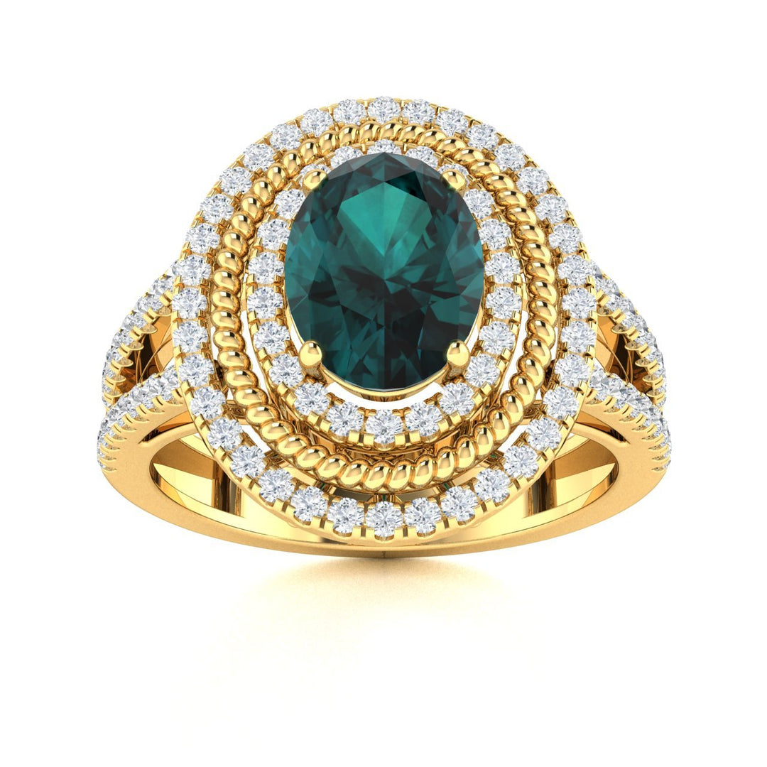 14KT Gold Oval Alexandrite and Diamond Ladies Ring (Alexandrite 1.8 cts. White Diamond 0.5 cts.)