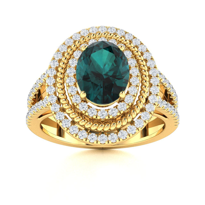 14KT Gold Oval Alexandrite and Diamond Ladies Ring (Alexandrite 1.8 cts. White Diamond 0.5 cts.)