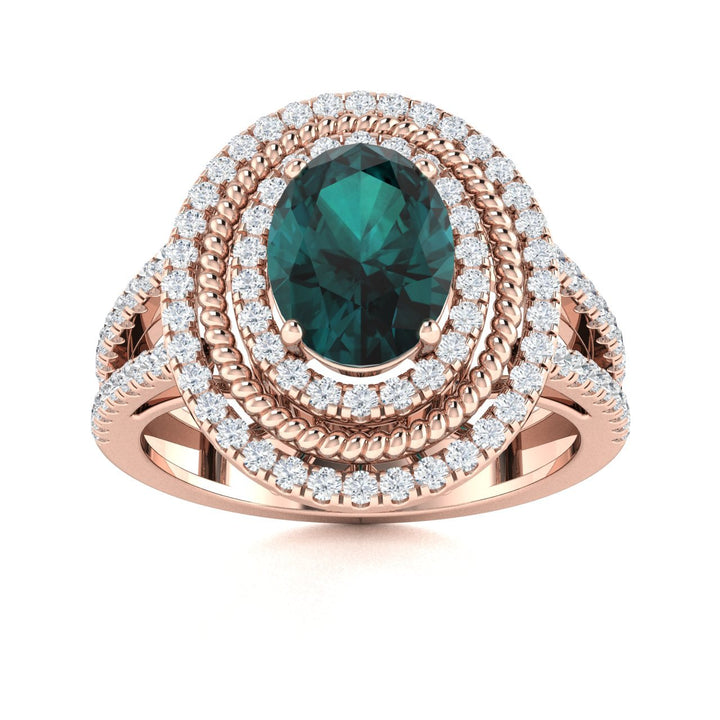 14KT Gold Oval Alexandrite and Diamond Ladies Ring (Alexandrite 1.8 cts. White Diamond 0.5 cts.)